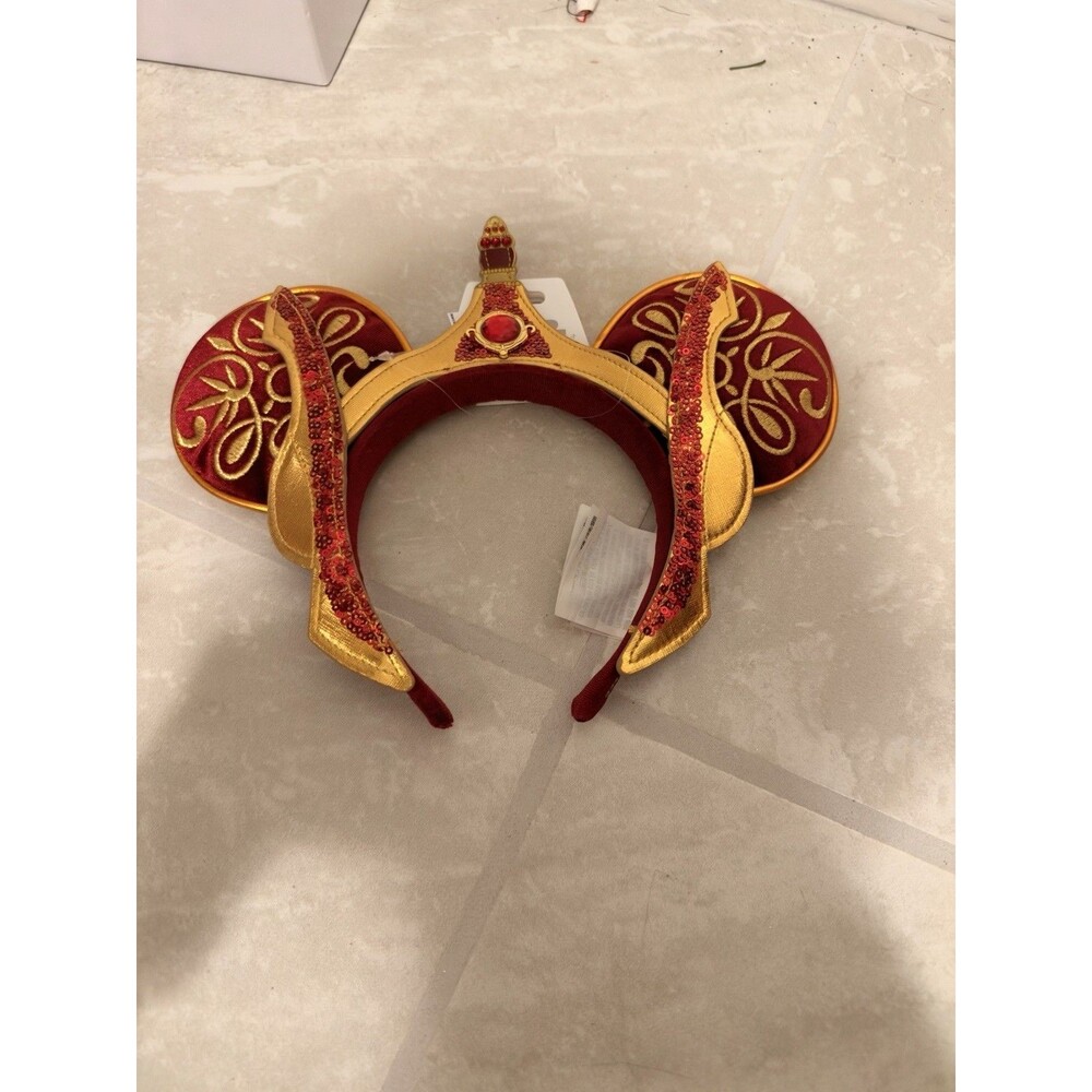 Disney Star Wars Minnie Ears Headband Red/Gold Fabric Embroidered Beaded